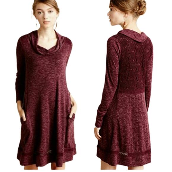 Anthropologie Saturday Sunday Burgundy Swing Dress with Crochet Dress Size Small - Picture 1 of 7